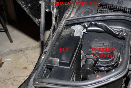 BMW Z3: Location of ECU and air pump.