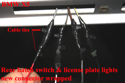 BMW X5 - Replacing the Rear Upper Hatch Switch - Wiring in my custom wiring harness connector.