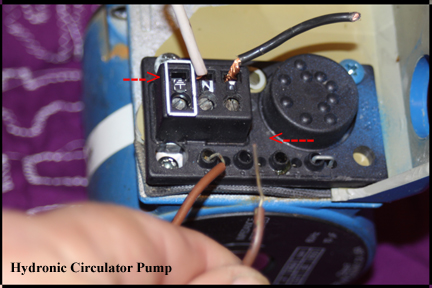 Hydronic Heating System - Electrical box on circulator pump.