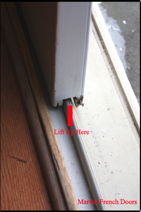 Marvin wood French doors - Show where door must be lifted while turning level screw to level door