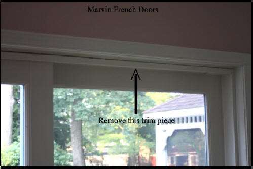 Marvin wood French doors - Shows trim peice at top of windows that must be removed