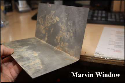 Marvin Wood Double Hung Windows - Shows Aluminum Flashing Sheet Needed to Repair Broken Vinyl Track