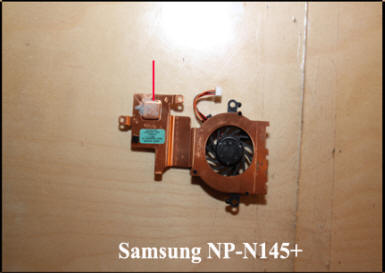Samsung NP-N145+ Showing heatsink/fan off Motherboard.