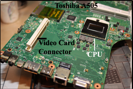 Toshiba A505 - Shows CPU chip cleaned of old thermal grease.