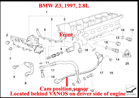 Cam Angle Sensor Location, BMW Z3, 1997, 2.8L