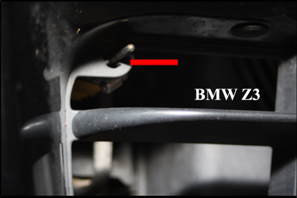 BMW Z3 - Shows Outside Air Temperature Sensor Sticking Out of Front Bumper.