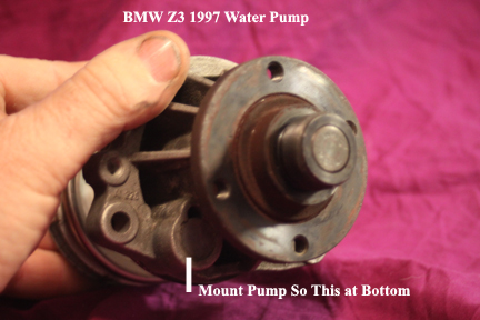 BMW Z3 - Shows How Water Pump Must be Mounted in Hole.