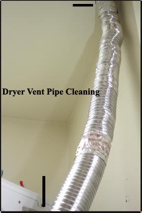 clothes dryer vent pipe - Shows flexible hose from dryer attaching to aluminum pipe elbow sticking out of ceiling