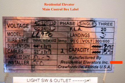 Residential Elevator Cotnrol Panel Labelling