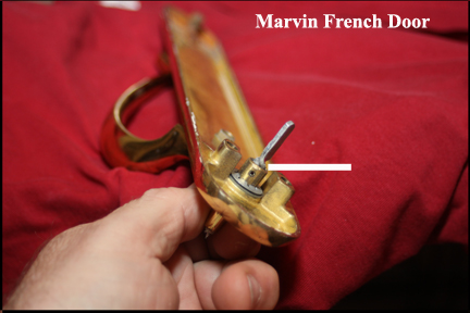 Marvin Wood French Doors - Shows Twisted Lock Actuator Pin