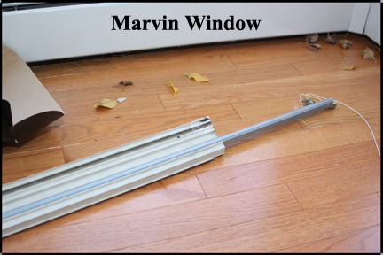 Marvin Wood Double Hung Windows - Shows Broken Sash Tube Almost Completely Out of Vinyl Track