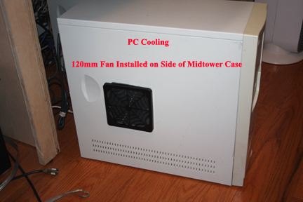 Shows mid-tower case with modification to side