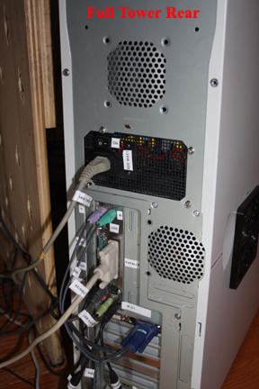 Shows rear of full tower personal computer chassis