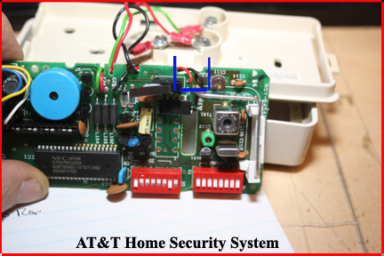 AT&T Home Security System - Wireless Keypad battery connections on circuit board